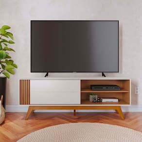 Rack Ripado para TV até 65 Polegadas 1 Porta de Correr com Pés de Madeira Otawa Colibri