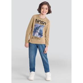 Camiseta Infantil Menino Nasa Metalizada Marrom Brandili