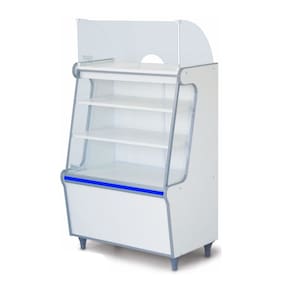 Vitrine Caixa Seco Expositor 70 Branco Faixa Azul