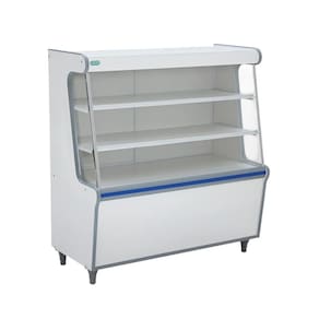 Balcão Vitrine Seco Expositor Art 100 Branco Faixa Azul