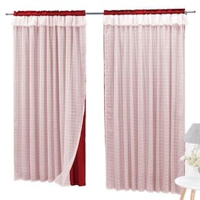 Cortina Semiblackout Voal 3,00 X 2,60 Trilho Comum Vermelha