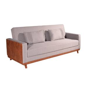 Sofá-Cama 3 Lugares Reclinável Palacius Linho Cinza e Caramelo 210cm