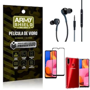 Kit Galaxy A20S Fone Extreme+Capa Anti Impacto+Película 3D H