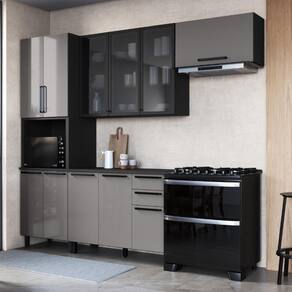 Cozinha Modulada Compacta Fidelitá Mônaco 4 Peças 270cm 11 Portas 2 Gavetas Com Tampo Cinza/Titânio