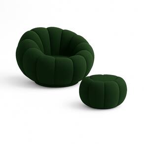 Kit Poltrona Decorativa Concha C/Almofada e Puff Boucle Verde Abobora - Montanaris Decor