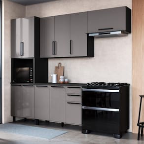 Cozinha Modulada Compacta Fidelitá Mônaco 4 Peças 270cm 11 Portas 2 Gavetas Com Tampo Cinza/Titânio