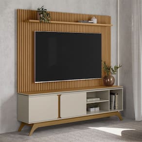 Rack com Painel Ripado para TV até 75 Polegadas 2 Portas com Pés Istambul Genova 2.0 Linea Brasil