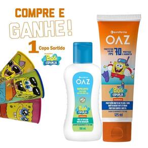 Protetor Solar OAZ Kids Bob Esponja FPS 70 125ml + Repelente Infantil OAZ Bob Esponja 4h Proteção Eurofarma 100ml