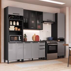 Cozinha Modulada Completa Fidelitá Mônaco 5 Peças 320cm 12 Portas 2 Gavetas Com Tampo Cinza/Titânio