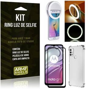 Kit Moto G20 Flash Ring+Capa Anti Impacto+Película Vidro 3D