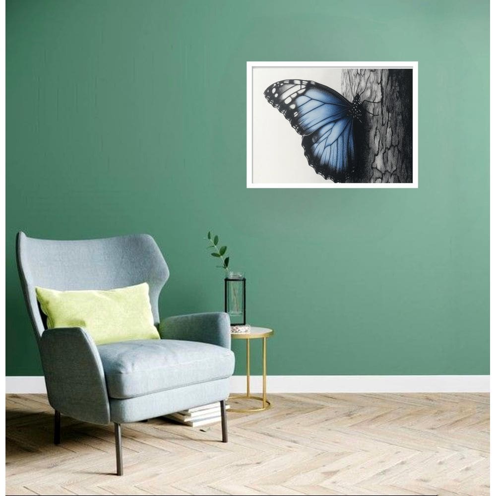 Quadro Decorativo Borboleta Azul Parede - 50X70Cm