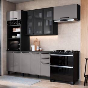 Cozinha Modulada Compacta Fidelitá Mônaco 4 Peças 270cm 10 Portas 2 Gavetas Com Tampo Cinza/Titânio