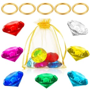 Conjunto de anéis ZCYSRLQIN redondo dourado com diamante acrílico, 12 unidades