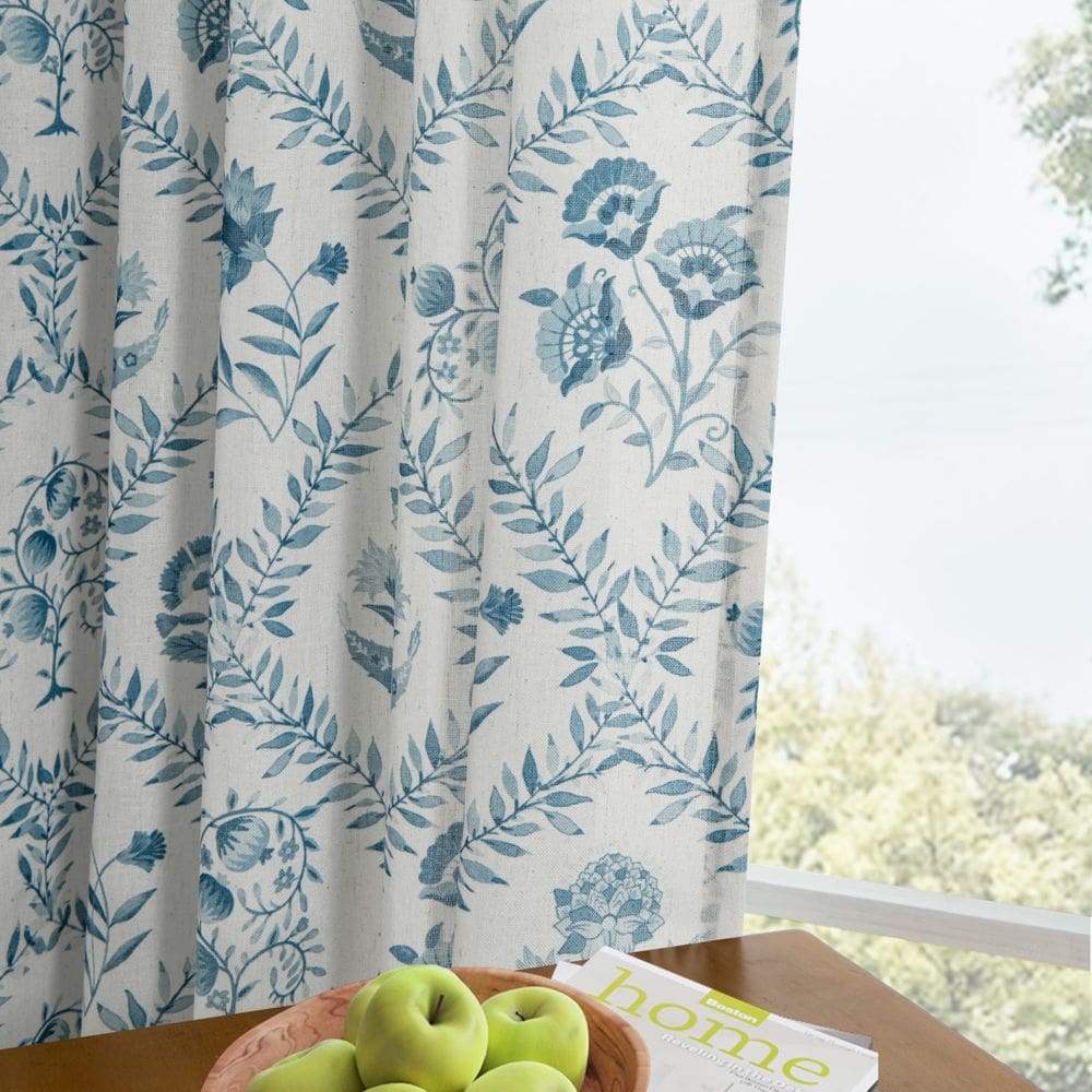 Cortinas TWOPANELS Blue Floral Linen 160x160cm Conjunto de 2 painéis