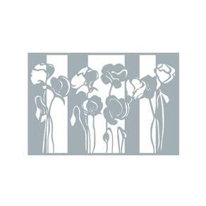 Quadro Decorativo Cinza Branco Mdf Flores 40X20Cm