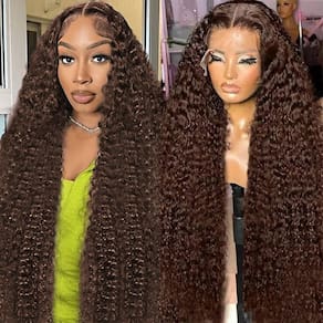 Peruca BIANFA Chocolate Brown Deep Wave 30" Cabelo humano com 220% de densidade