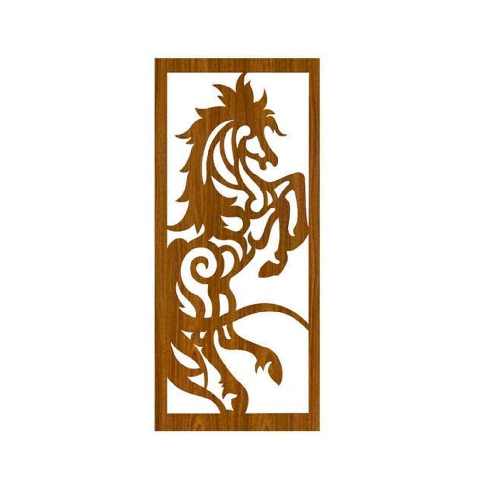 Quadro Decorativo Carvalho Mdf Cavalos Tribal 40X20Cm