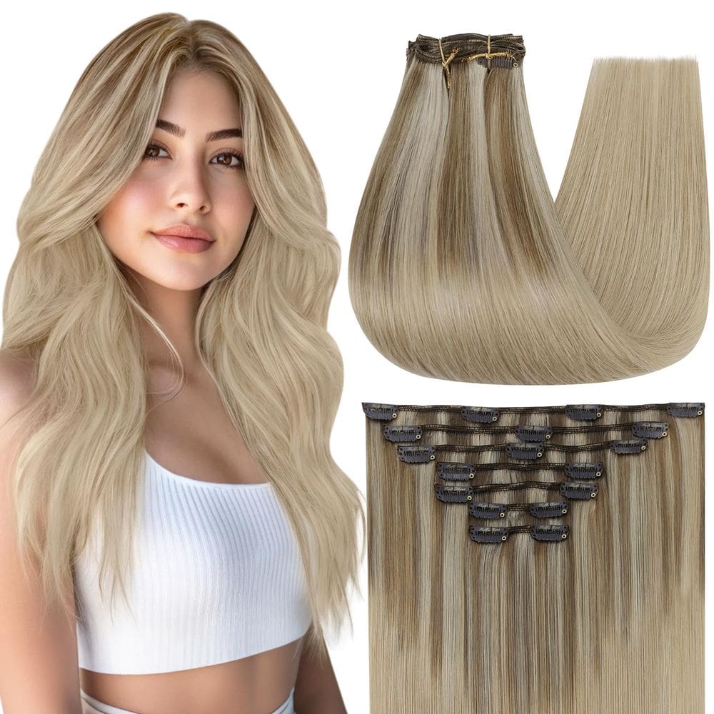 Extensões de cabelo Full Shine Teddy Bear Blonde Balayage 60cm
