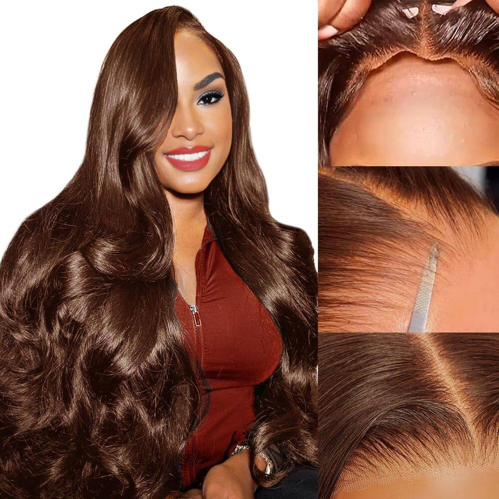 Peruca SFD Chocolate Brown Human Hair 28 polegadas com 200% de densidade