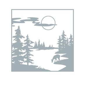 Quadro Decorativo Cinza Mdf Paisagem Noturna Floresta 40X20