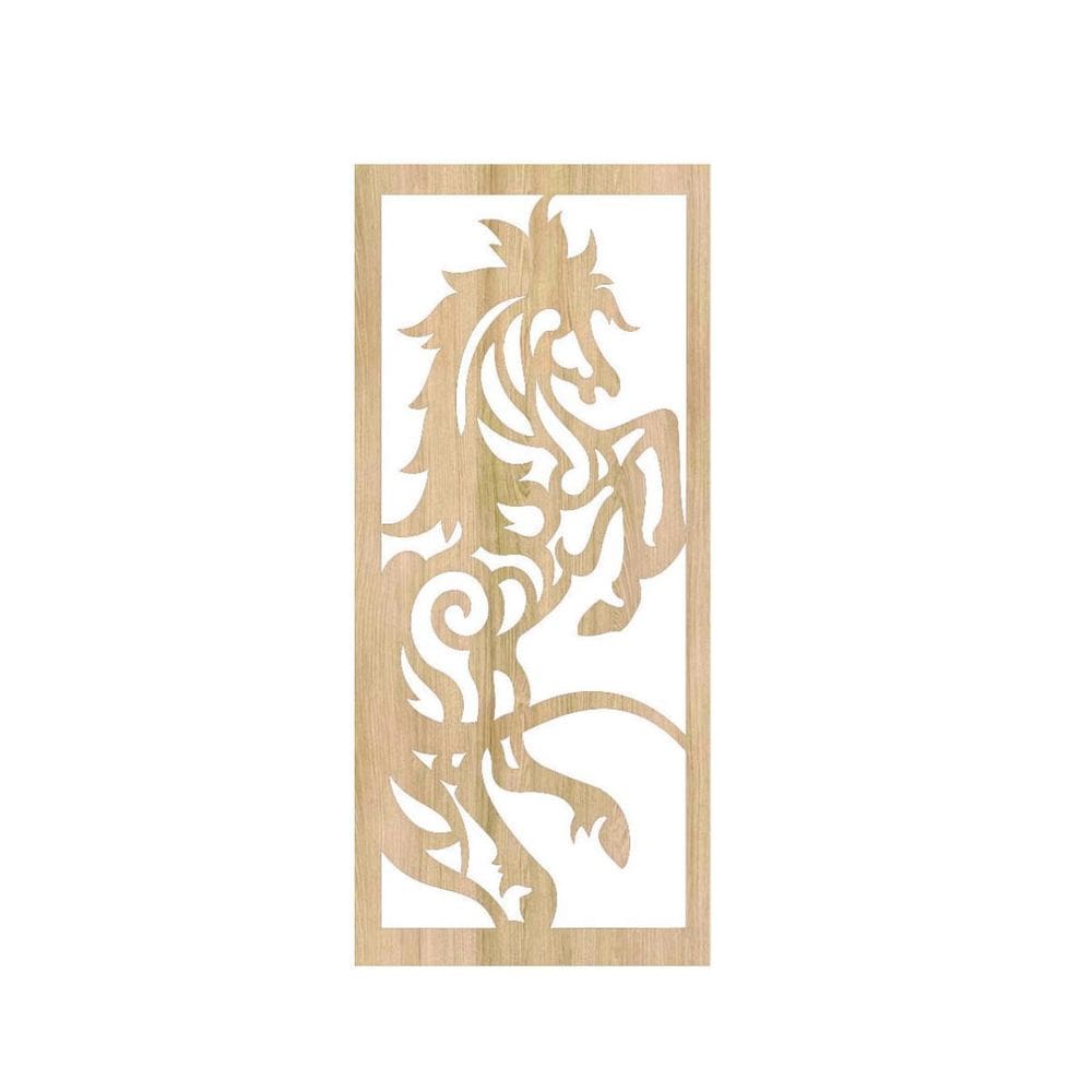 Quadro Decorativo Carvalho Branco Mdf Cavalos Tribal 40X20Cm