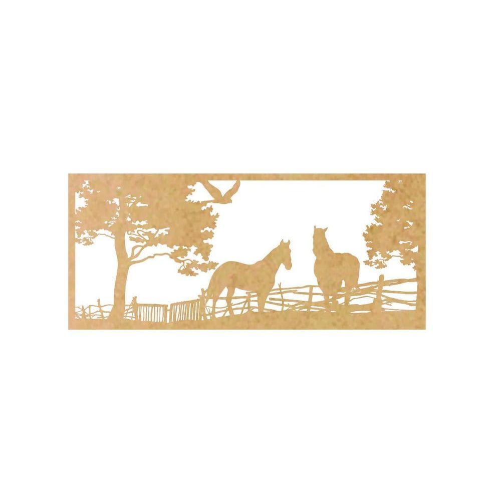 Quadro Decorativo Mdf Cru Cavalos No Campo 40X20Cm