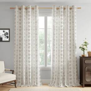 Cortinas ugoutry Boho Linen 2 painéis 240x220cm pretas sobre bege
