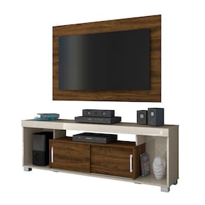 Rack e painel para TV 65 polegadas - Combo Pierre - com portas deslizantes e pés metálicos