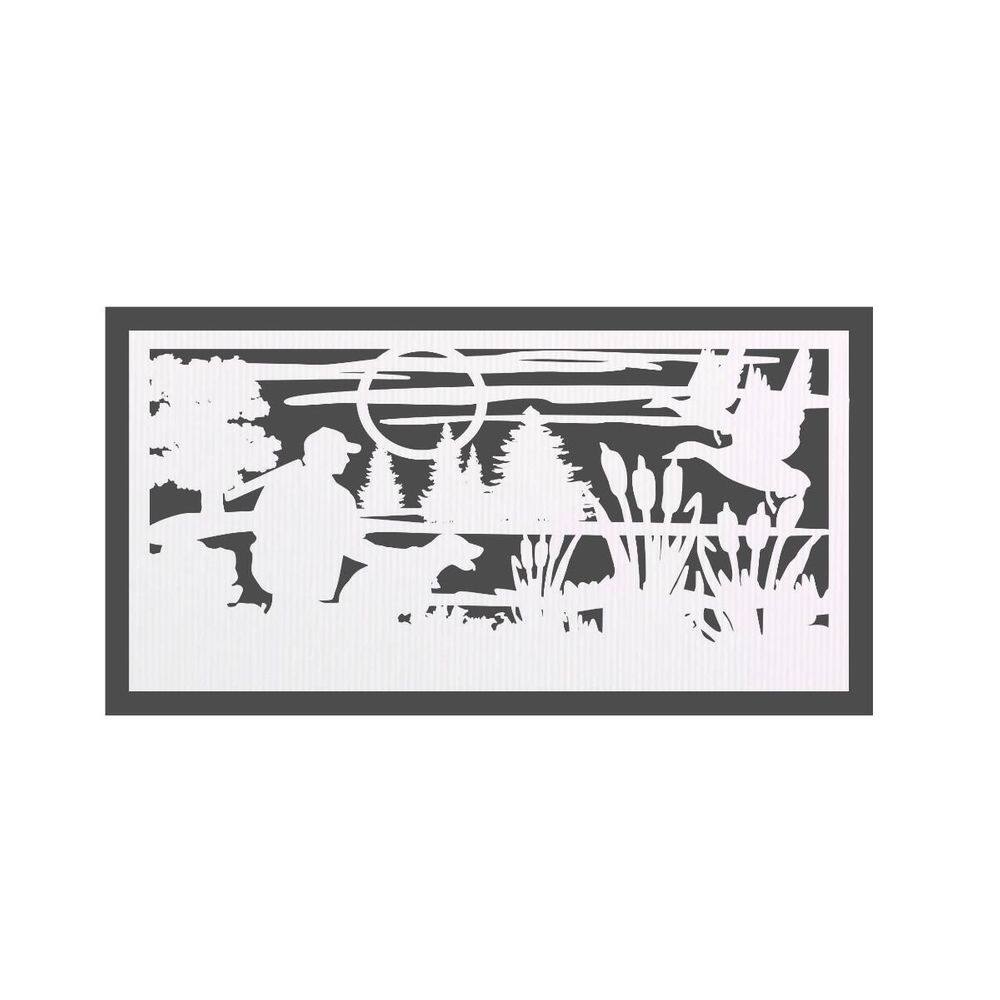 Quadro Decorativo Branco Mdf Caçador E Cachorro 40X20Cm