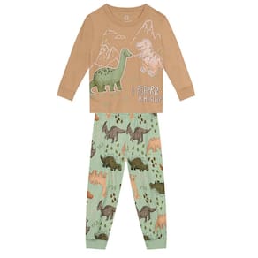 Pijama infantil dinossauros brilha no escuro Brandili Marrom