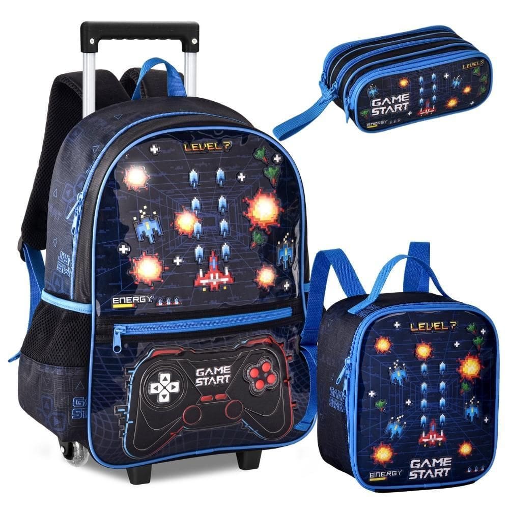 Kit Mochila Rodinhas 16 Game Start Com Luzes - Clio Vd24673