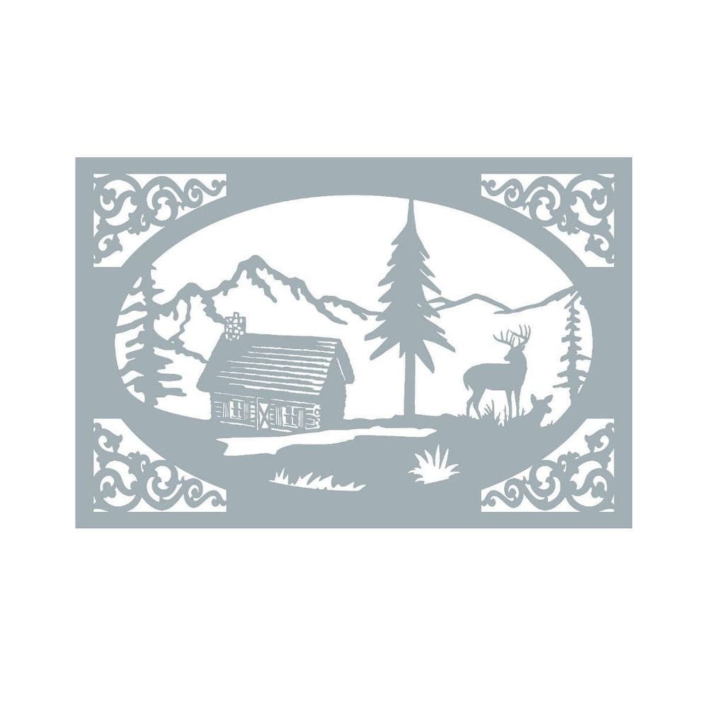 Quadro Decorativo Cinza Mdf Casa Nas Montanhas 40X20Cm