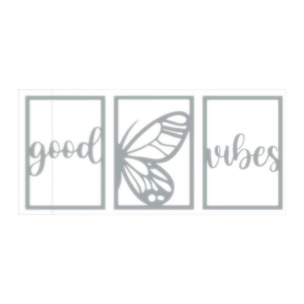 Quadro Decorativo Cinza Mdf Good Vibes 40X20Cm