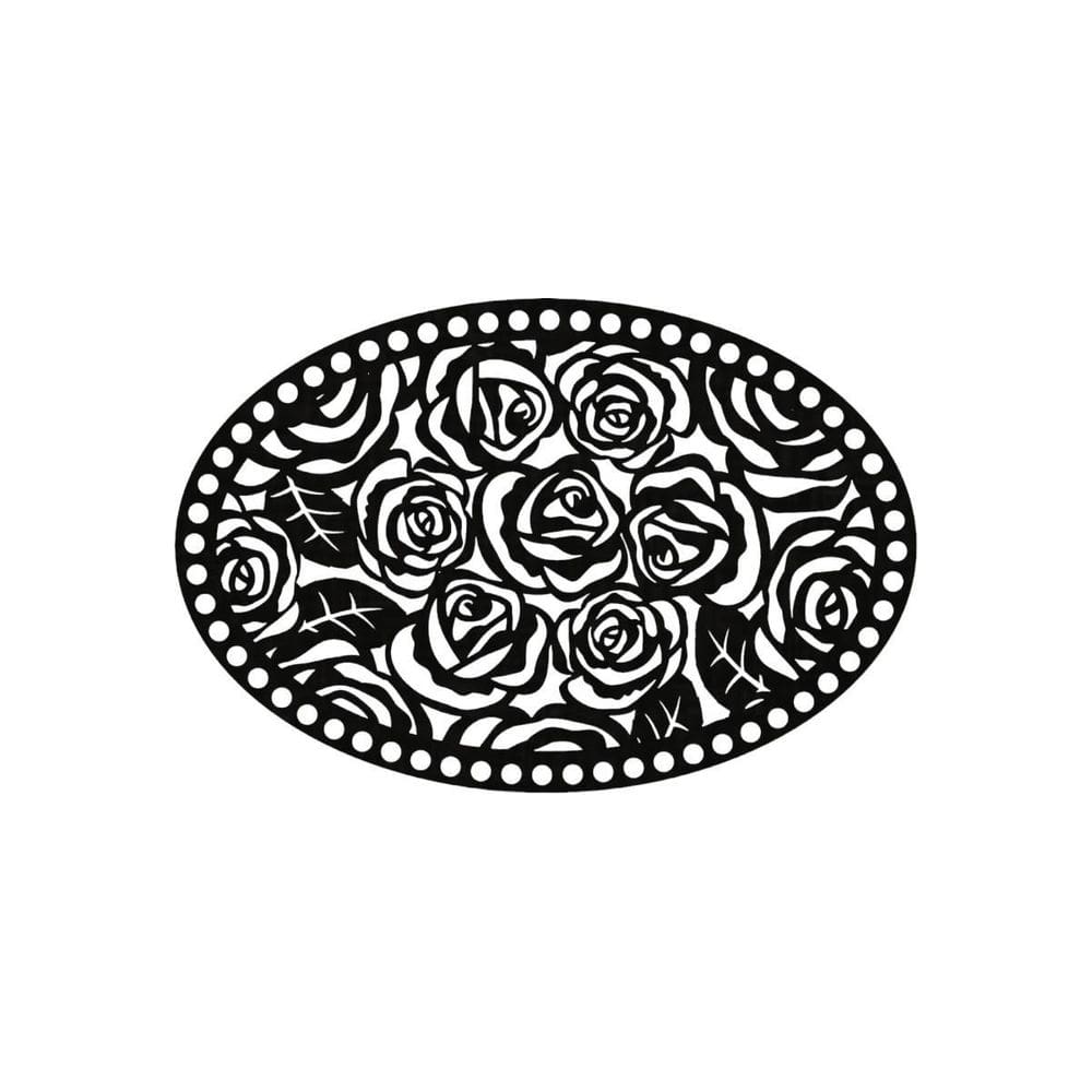 Quadro Decorativo Preto Mdf Oval Rosas 40X20Cm