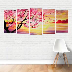 Quadro Arte Abstrato Cerejeira Pôr Sol Árvore Rosa Pétala Ca