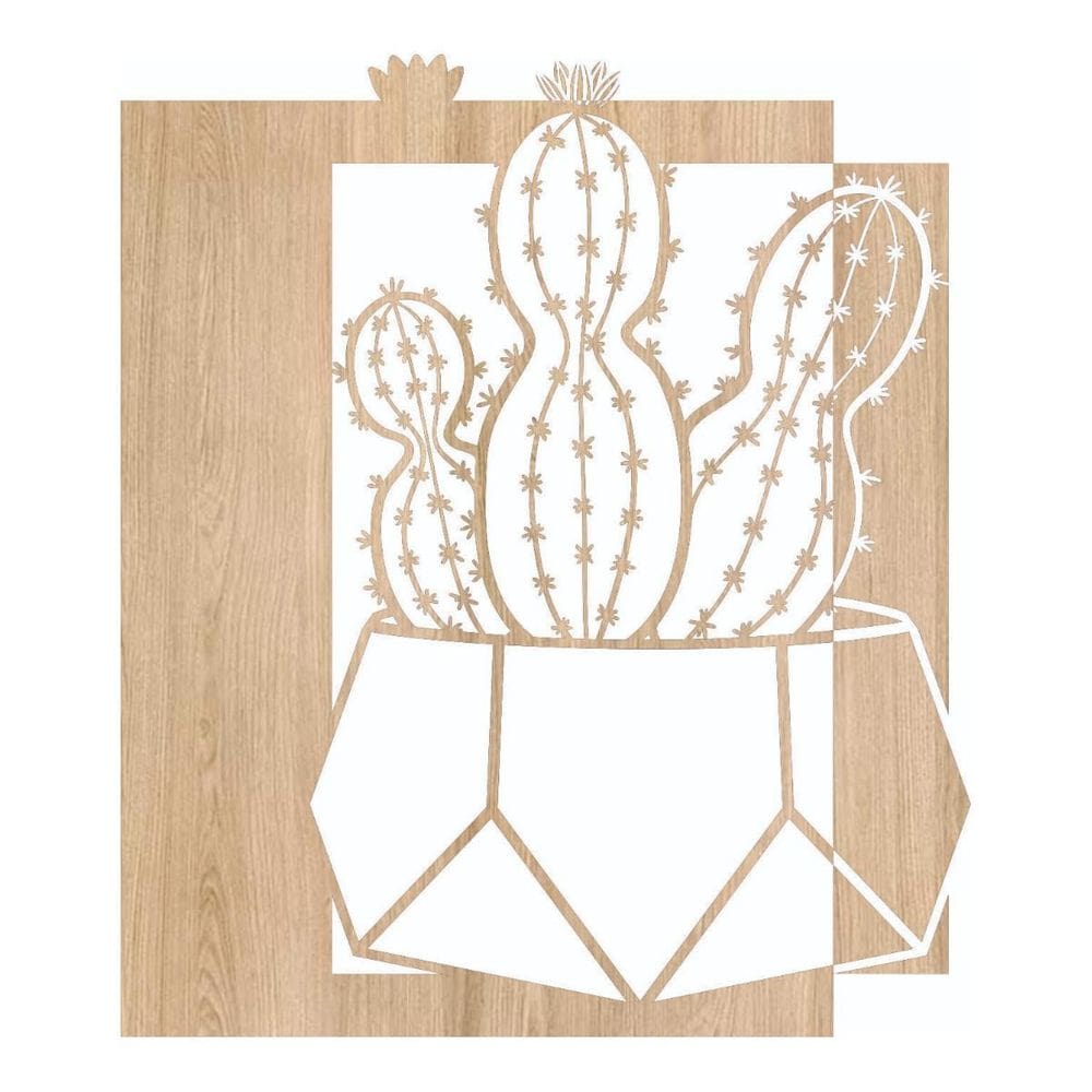 Quadro Decorativo Mdf Marfim Trio Cacto 40X20Cm
