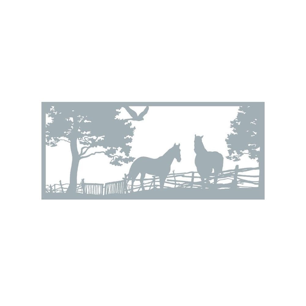 Quadro Decorativo Cinza Mdf Cavalos No Campo 40X20Cm