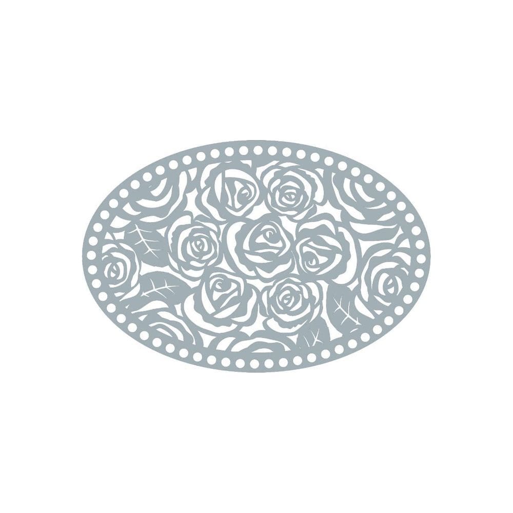 Quadro Decorativo Cinza Mdf Oval Rosas 40X20Cm
