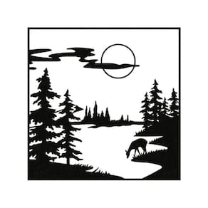 Quadro Decorativo Preto Mdf Paisagem Noturna Floresta 40X20