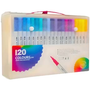 Kit Canetinhas Coloridas 120 Cores Ponta Dupla 1,2MM 0,4MM