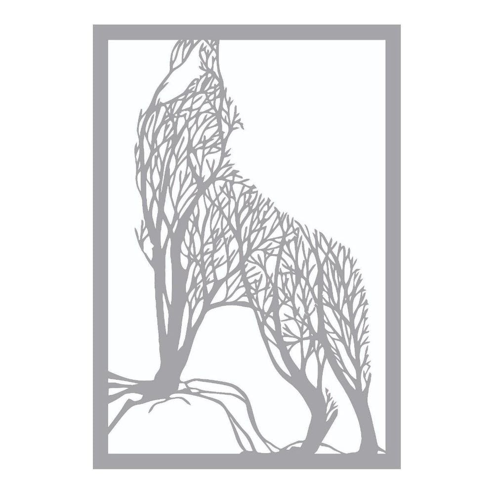 Quadro Decorativo Mdf Cinza Lobo 40X20Cm