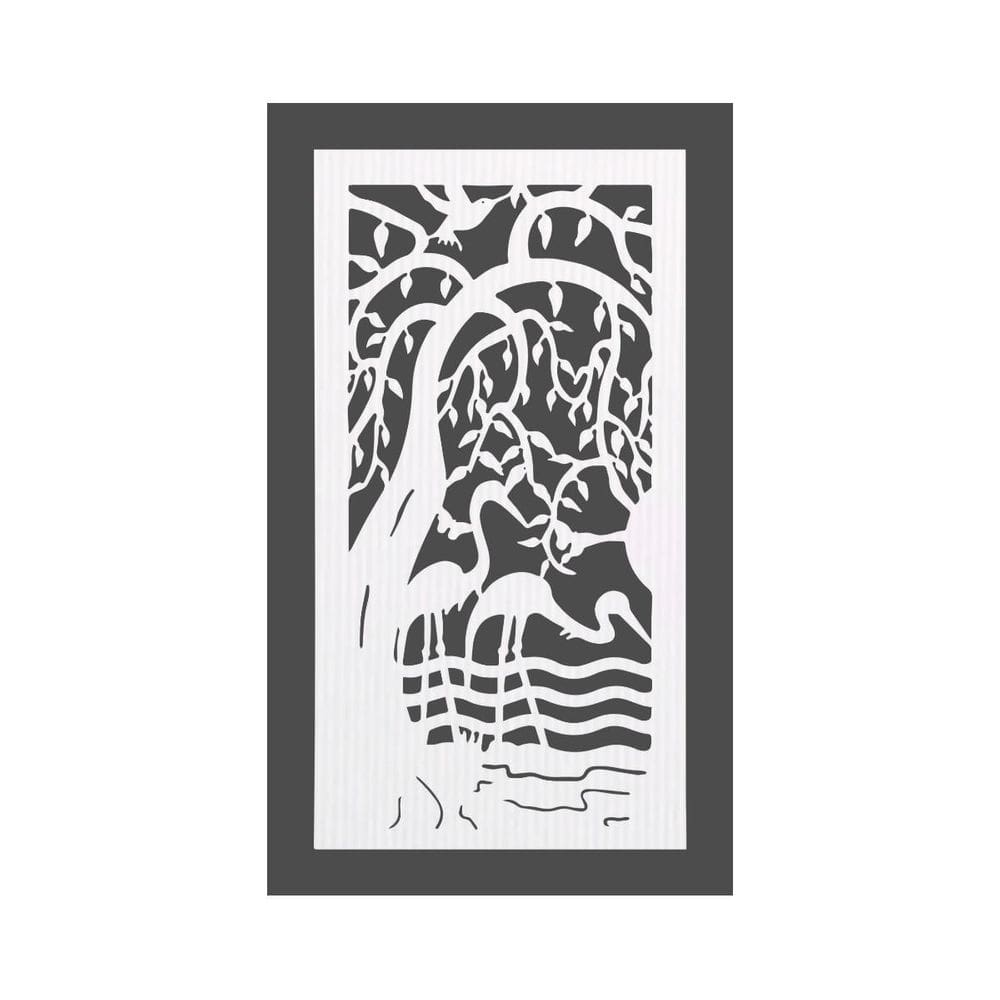 Quadro Decorativo Branco Mdf Garça Na Floresta 40X20Cm