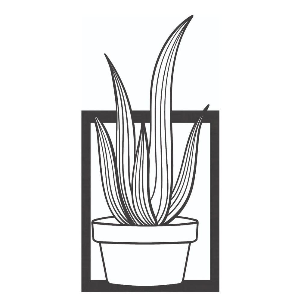 Quadro Decorativo Mdf Preto Vaso De Planta 40X20Cm