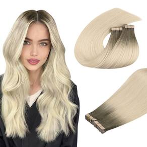 Extensões de cabelo DOORES Tape em Balayage, marrom acinzentado claro a loiro acinzentado 35 cm, 40 unidades, 100 g