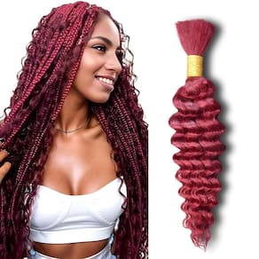 Cabelo trançado humano Niviorvan 99J Burgundy Deep Wave 14cm