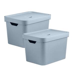Kit 2 Caixas Organizadora 18 Litros Multiuso Cesto - Azul