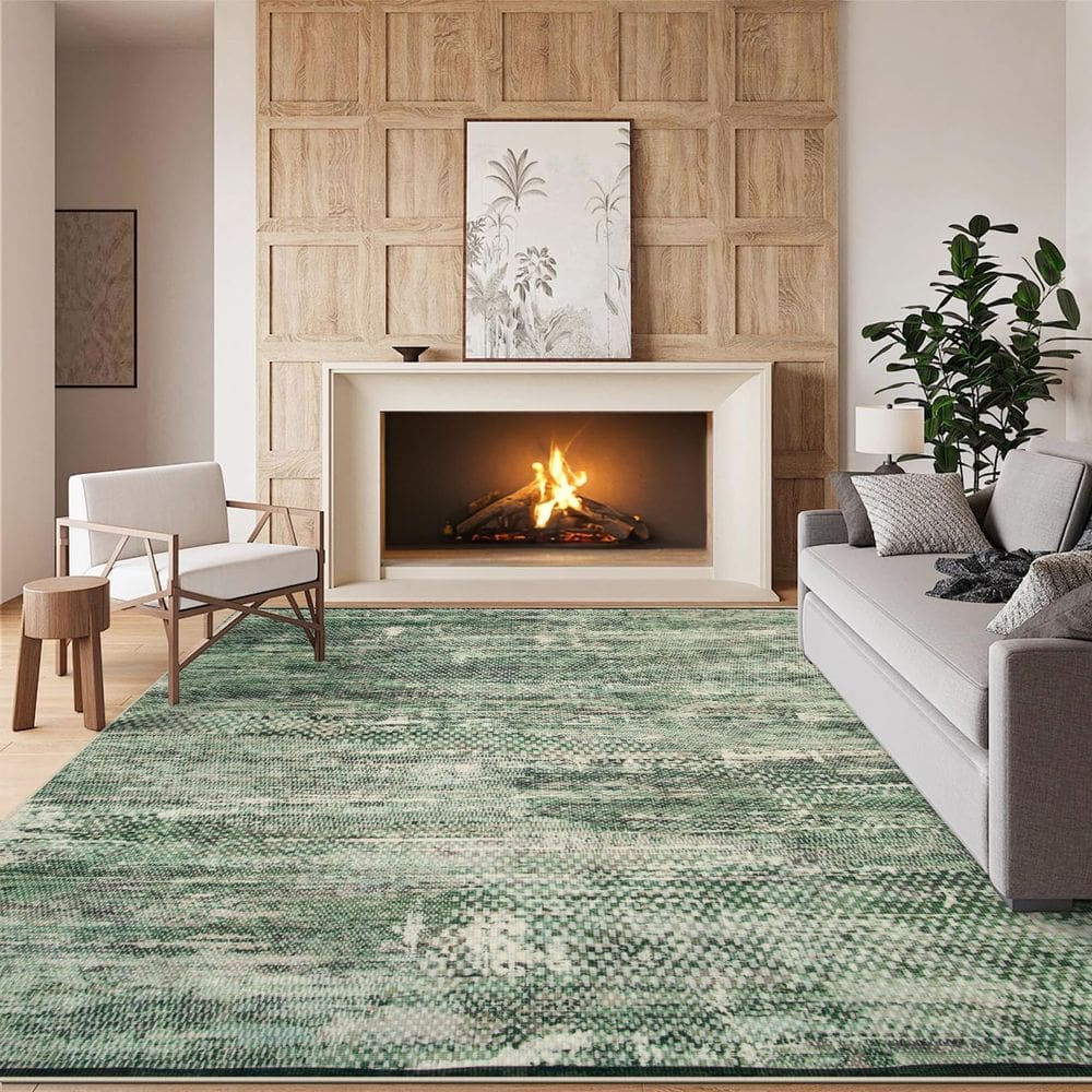 Tapete Area Xafir, 8 x 10 pés, lavável, grande, verde abstrato