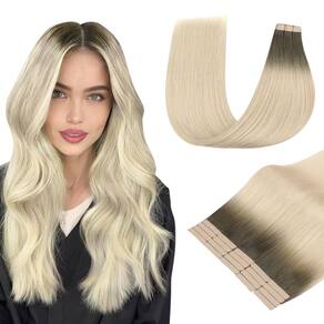 Extensões de cabelo DOORES Tape em Balayage, marrom acinzentado claro a loiro acinzentado, 50 g, 20 unidades, 55 cm
