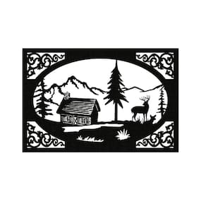Quadro Decorativo Preto Mdf Casa Nas Montanhas 40X20Cm