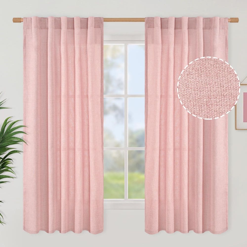 Cortinas BGment de linho rosa claro 160x160cm para janelas e 2 painéis